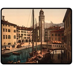  The Harbor, Riva, Lake Garda, Italy 1890-1900 Double Sided Fleece Blanket (medium)  by ConteMonfrey