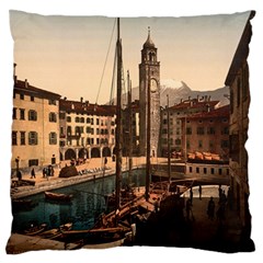  The Harbor, Riva, Lake Garda, Italy 1890-1900 Large Flano Cushion Case (one Side) by ConteMonfrey