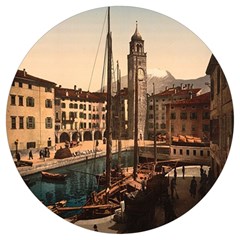  The Harbor, Riva, Lake Garda, Italy 1890-1900 Round Trivet by ConteMonfrey