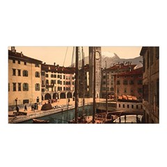 The Harbor, Riva, Lake Garda, Italy 1890-1900 2 Background Brown Satin Shawl 45  X 80  by ConteMonfrey