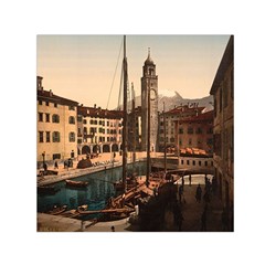 The Harbor, Riva, Lake Garda, Italy 1890-1900 2 Background Brown Square Satin Scarf (30  X 30 ) by ConteMonfrey