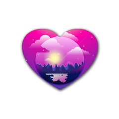 Landscape Illustration Illustrator Rubber Heart Coaster (4 Pack) by Wegoenart