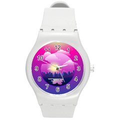 Landscape Illustration Illustrator Round Plastic Sport Watch (m) by Wegoenart