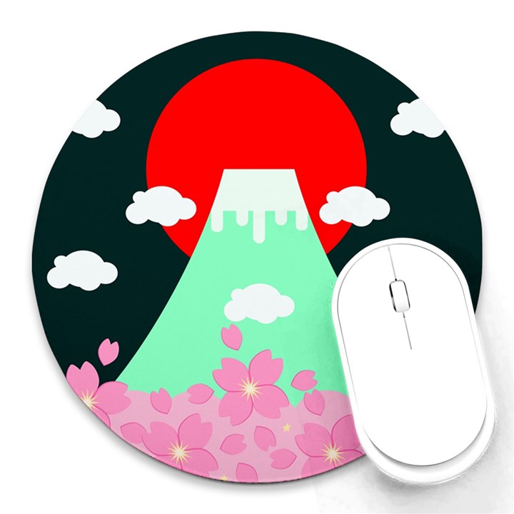 Mount Fuji Japan Landscape Volcano Round Mousepads