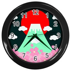 Mount Fuji Japan Landscape Volcano Wall Clock (black) by Wegoenart