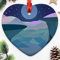 Landscapes Moon Stars Night Ornament (heart) by Wegoenart