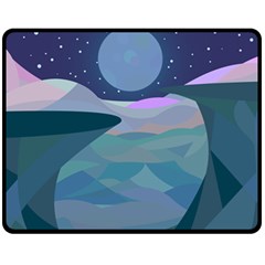 Landscapes Moon Stars Night Fleece Blanket (medium)  by Wegoenart