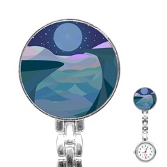 Landscapes Moon Stars Night Stainless Steel Nurses Watch by Wegoenart