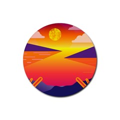 Sunset Lake Forest Hills Camp Rubber Coaster (round) by Wegoenart