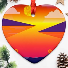 Sunset Lake Forest Hills Camp Heart Ornament (two Sides) by Wegoenart