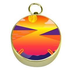 Sunset Lake Forest Hills Camp Gold Compasses by Wegoenart