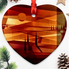 Illustration Golden Tuscany Brown Orange Ornament (heart) by Wegoenart