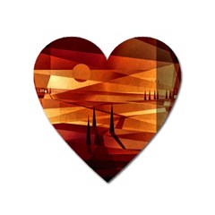 Illustration Golden Tuscany Brown Orange Heart Magnet by Wegoenart