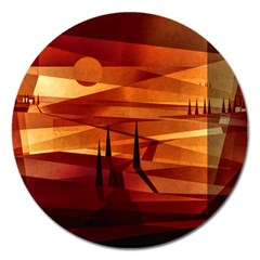 Illustration Golden Tuscany Brown Orange Magnet 5  (round) by Wegoenart