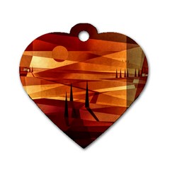 Illustration Golden Tuscany Brown Orange Dog Tag Heart (one Side) by Wegoenart