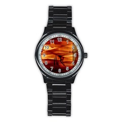 Illustration Golden Tuscany Brown Orange Stainless Steel Round Watch