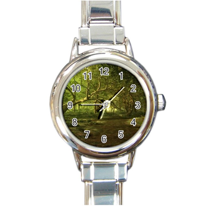 Nature Greenforest Trees Tree Landscape Round Italian Charm Watch