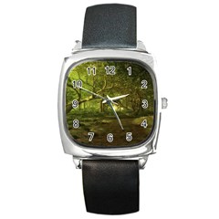 Nature Greenforest Trees Tree Landscape Square Metal Watch by Wegoenart