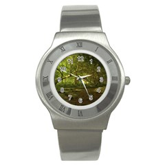 Nature Greenforest Trees Tree Landscape Stainless Steel Watch by Wegoenart