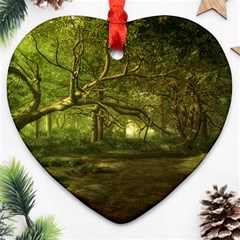 Nature Greenforest Trees Tree Landscape Heart Ornament (two Sides) by Wegoenart