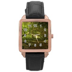 Nature Greenforest Trees Tree Landscape Rose Gold Leather Watch  by Wegoenart