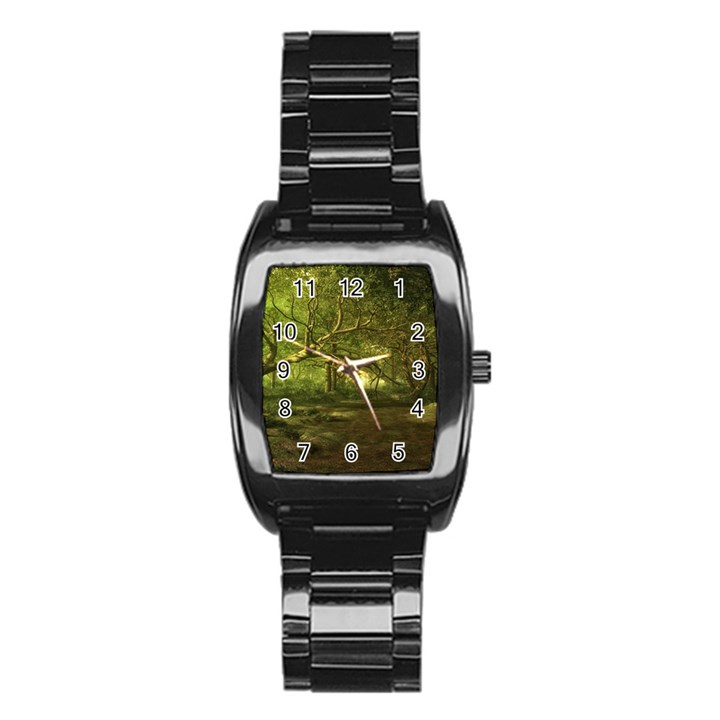 Nature Greenforest Trees Tree Landscape Stainless Steel Barrel Watch