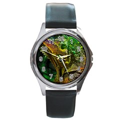 Chameleon Reptile Lizard Animal Round Metal Watch by Wegoenart