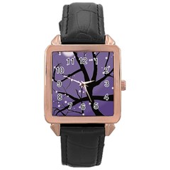 Moon Night Fantasy Dark Love Rose Gold Leather Watch  by Wegoenart