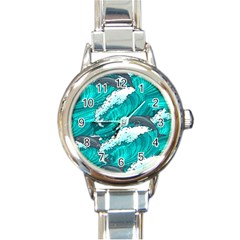 Sea Waves Seamless Pattern Round Italian Charm Watch