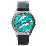 Sea Waves Seamless Pattern Round Metal Watch Front