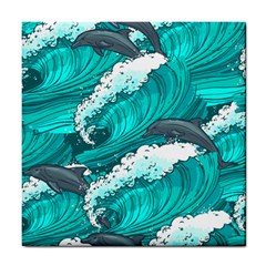 Sea Waves Seamless Pattern Tile Coaster