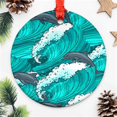 Sea Waves Seamless Pattern Ornament (Round)