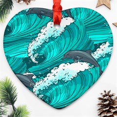 Sea Waves Seamless Pattern Ornament (Heart)