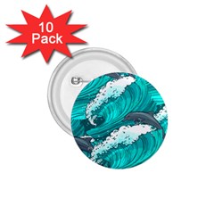 Sea Waves Seamless Pattern 1.75  Buttons (10 pack)