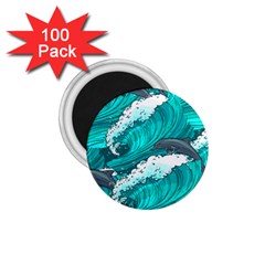 Sea Waves Seamless Pattern 1.75  Magnets (100 pack) 