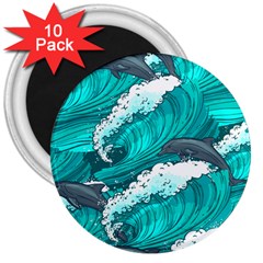 Sea Waves Seamless Pattern 3  Magnets (10 pack) 