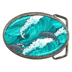 Sea Waves Seamless Pattern Belt Buckles