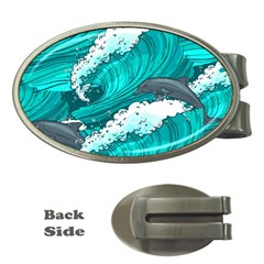 Sea Waves Seamless Pattern Money Clips (Oval) 