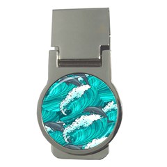 Sea Waves Seamless Pattern Money Clips (Round) 