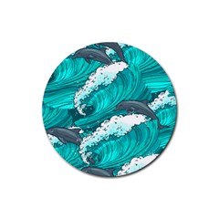 Sea Waves Seamless Pattern Rubber Round Coaster (4 Pack) by Wegoenart