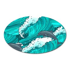 Sea Waves Seamless Pattern Oval Magnet