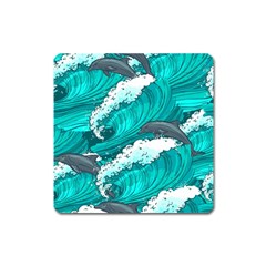 Sea Waves Seamless Pattern Square Magnet