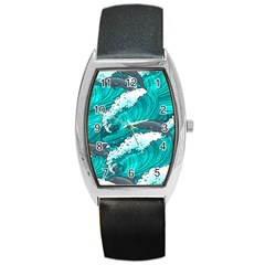 Sea Waves Seamless Pattern Barrel Style Metal Watch by Wegoenart