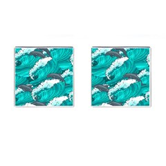 Sea Waves Seamless Pattern Cufflinks (Square)