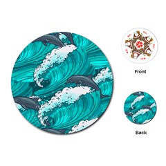 Sea Waves Seamless Pattern Playing Cards Single Design (Round)