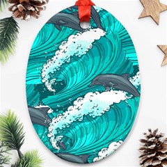 Sea Waves Seamless Pattern Oval Ornament (Two Sides)