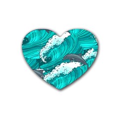 Sea Waves Seamless Pattern Rubber Coaster (heart) by Wegoenart