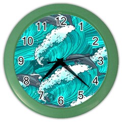 Sea Waves Seamless Pattern Color Wall Clock