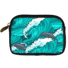 Sea Waves Seamless Pattern Digital Camera Leather Case by Wegoenart