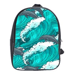 Sea Waves Seamless Pattern School Bag (Large)